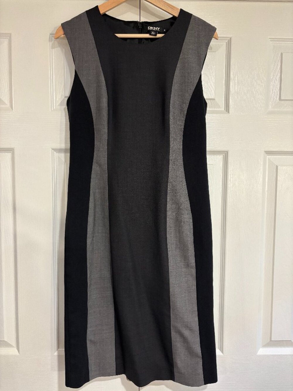 DKNY Wool Blend Sleeveless Sheath Dress Black Gray Workwear Career 10